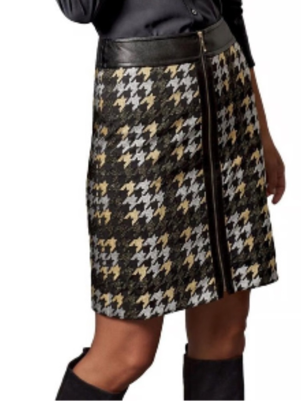 J. McLaughlin Keana Plaid Houndstooth Metallic Skirt Size 6